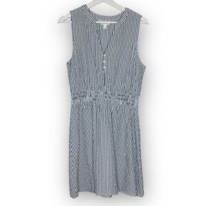 Market & Spruce Sleeveless Smocked Waist Seersucker Blue White Dress Women Large